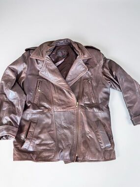 Oscar Leopold Brown Leather Motorcycle Jacket XL